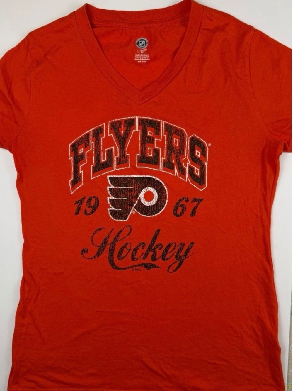 NHL Red Team Logo Tee with Printed Neck Label Flyers